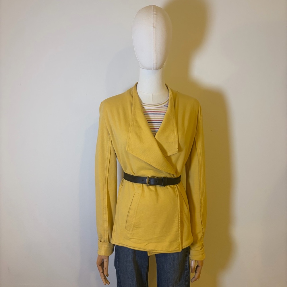 Caslon Yellow Open Front Drape Cardigan Jacket 100% Cotton - Size S